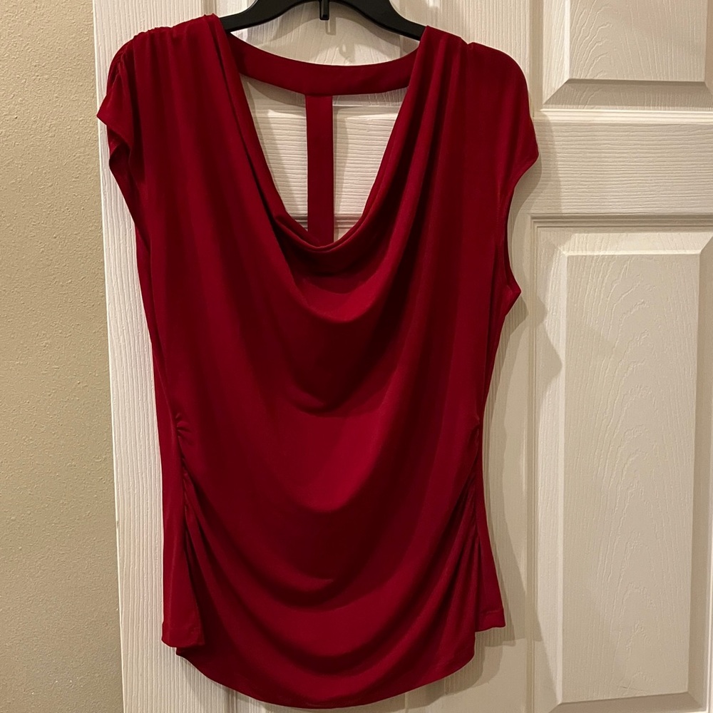 HeartSoul Cowl-Neck Cap Sleeve Top in Deep Red